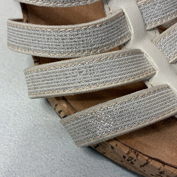 Bass Wedge Sandals Louisa Womens 9 M Strappy Elastic Metallic Beige Resort Vacay - Picture 5 of 11